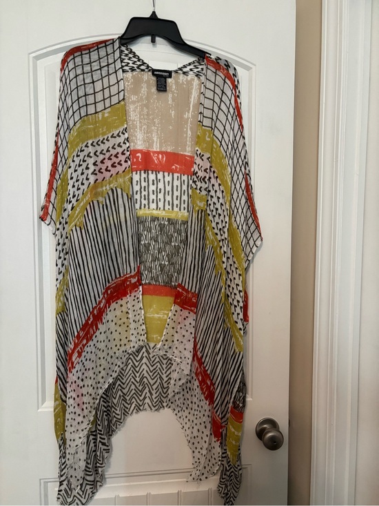 Tops - Vivante by VSA  Multicolor Kimono Cardigan - Yellow, Coral & Black One Size